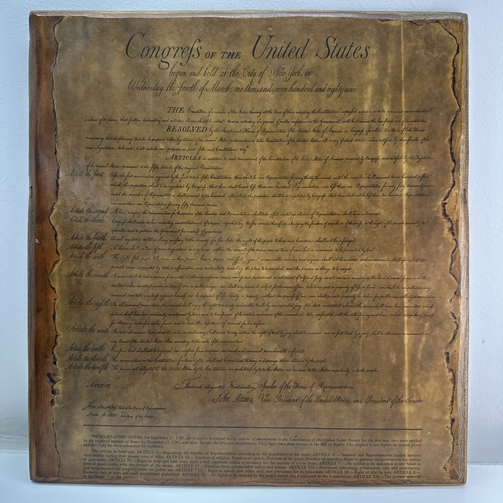 Vintage US Constitution Wooden Wall Plaque Rustic Americana Decor Large